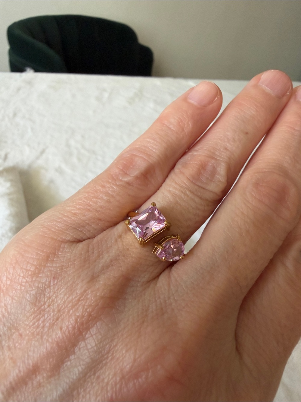 Gold Filled Ring with Pink Gemstones - Elegant Women’s Statement Ring